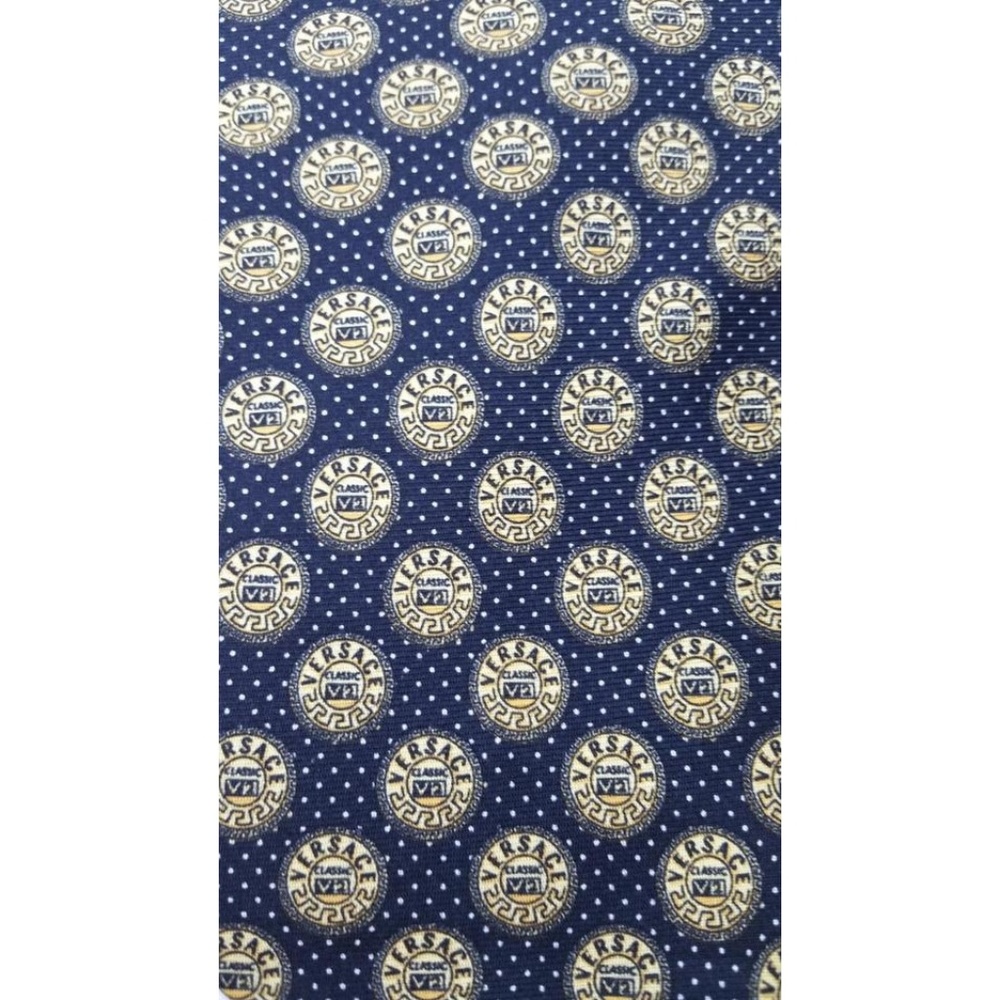 Versace Gold and Black Printed Silk Tie - Picture 2 of 3